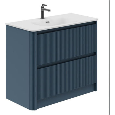 Jack 1000mm Ribbed Floorstanding Vanity Unit with Drawers in Blue with Matt White Basin N23