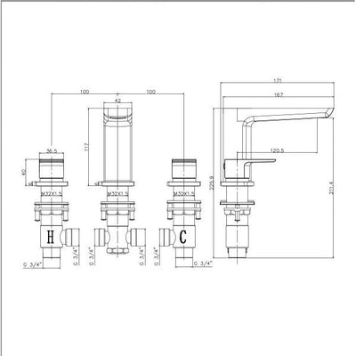 Liberty 3 Hole Deck Mounted Bath Filler Tap