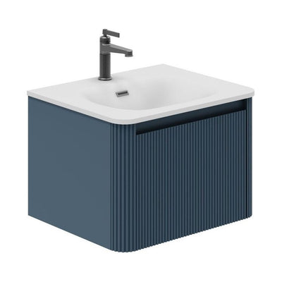 Jack 600mm Ribbed Wall Hung Vanity Unit in Blue with White Basin N23