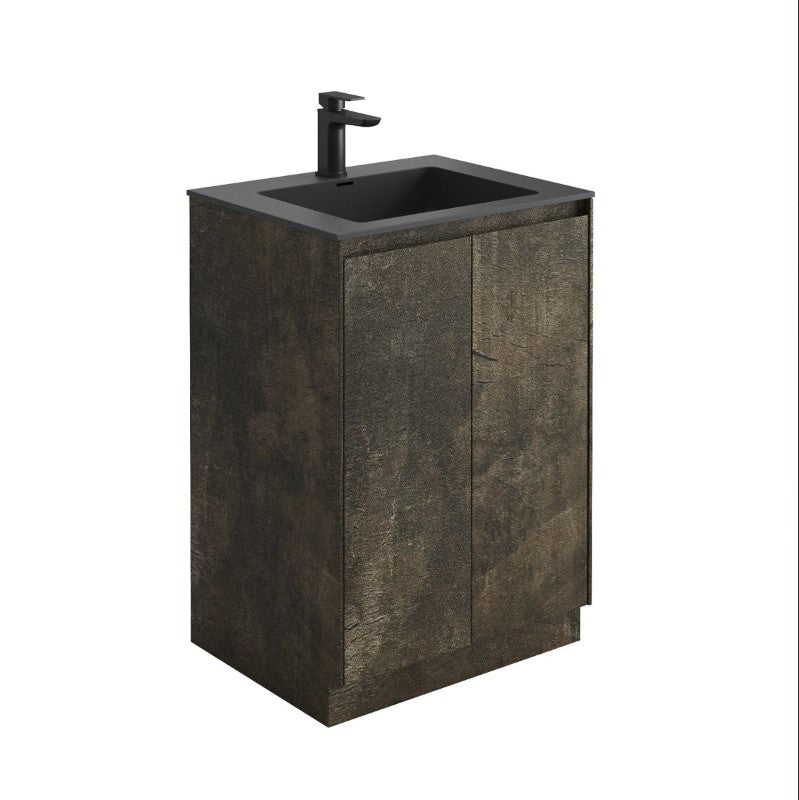 Oscar 600mm Floor Standing Vanity Unit Metallic & Black Basin