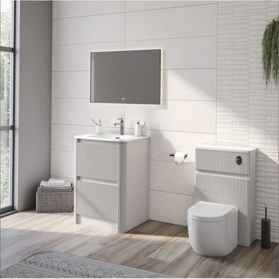 Jack 600mm Ribbed Floorstanding Vanity Unit with Drawers in White with Gloss White Ceramic Basin N24