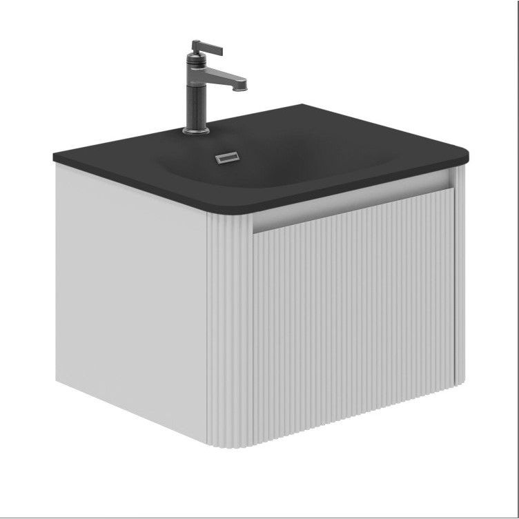 Jack 600mm Ribbed Wall Hung Vanity Unit in White with Black Basin N23