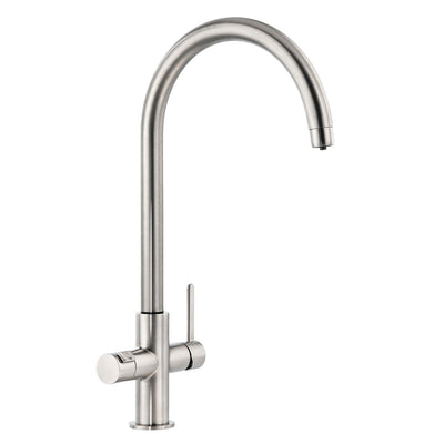 Abode Pronteau Prothia 3 in 1 Monobloc Swan Kitchen Tap - WRAS Approved Brushed Nickel