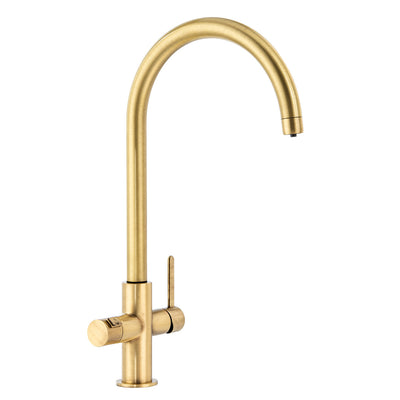 Abode Pronteau Prothia 3 in 1 Monobloc Swan Kitchen Tap - WRAS Approved Brushed Brass