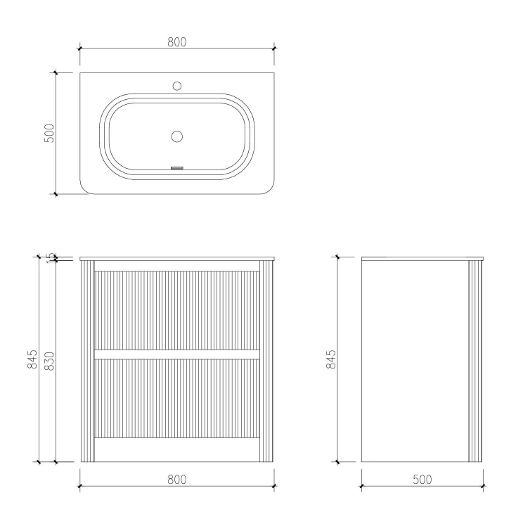 Jack 800mm Ribbed Floorstanding Vanity Unit with Drawers in Charcoal with Black Basin N23