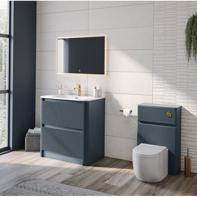 Jack 800mm Ribbed Floorstanding Vanity Unit with Drawers in Blue with Gloss White Ceramic Basin N24