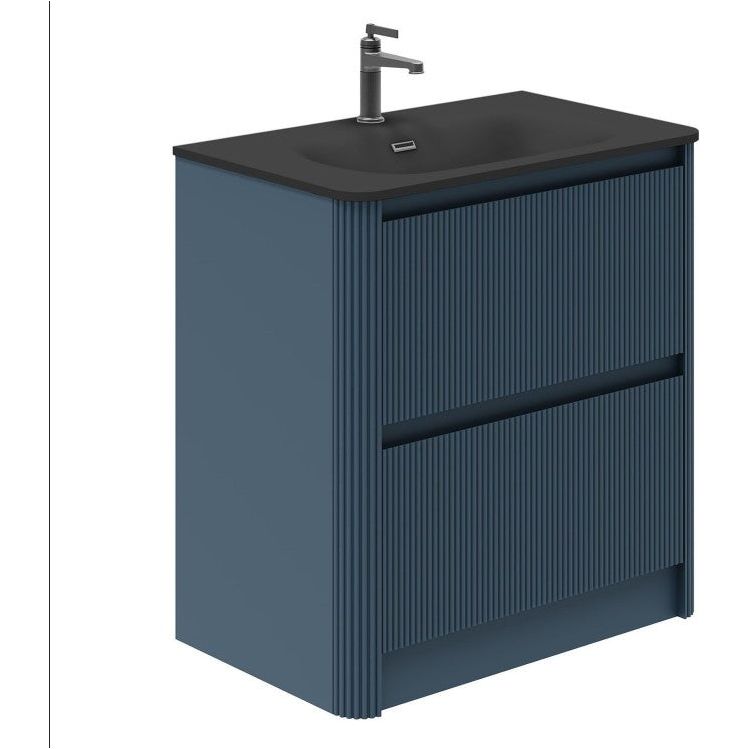 Jack 800mm Ribbed Floorstanding Vanity Unit with Drawers in Blue with Black Basin N23