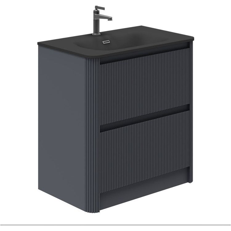 Jack 800mm Ribbed Floorstanding Vanity Unit with Drawers in Charcoal with Black Basin N23