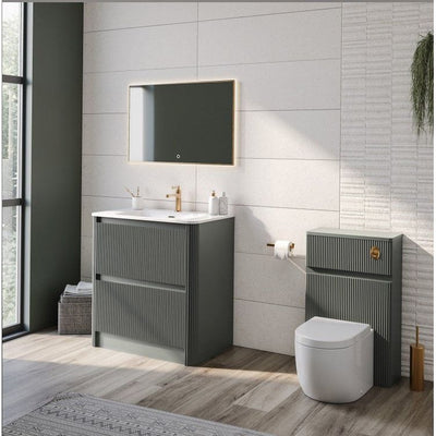 Jack 800mm Ribbed Floorstanding Vanity Unit with Drawers in Green with Gloss White Ceramic Basin N24