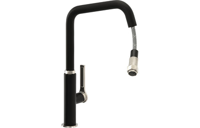 Abode Hex Single Lever Pull Out Kitchen Sink Mixer Tap - Brushed Nickel/Black