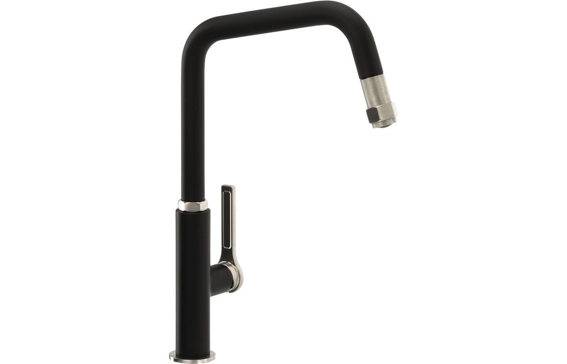 Abode Hex Single Lever Pull Out Kitchen Sink Mixer Tap - Brushed Nickel/Black