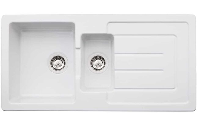 Abode Acton 1.5B & Drainer Ceramic Inset Kitchen Sink – White