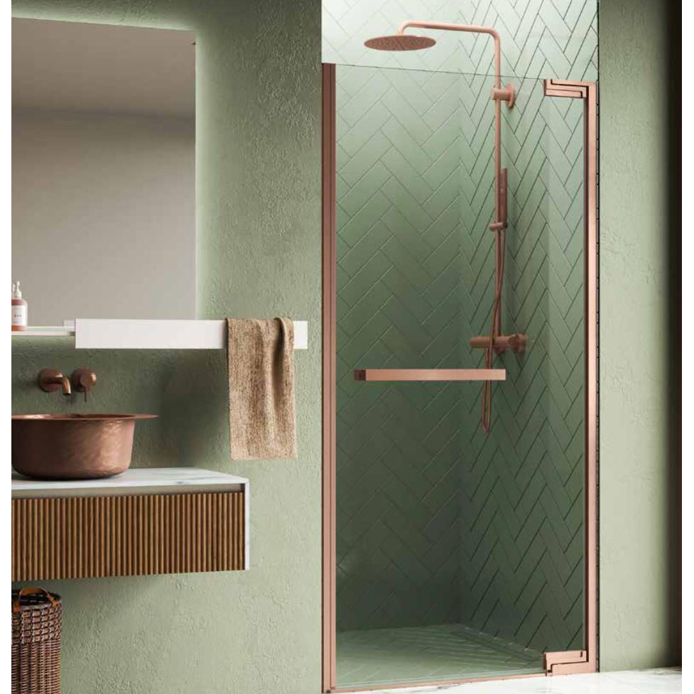 Novellini N180 1B Hinged Shower Door for an Alcove - Brushed Bronze