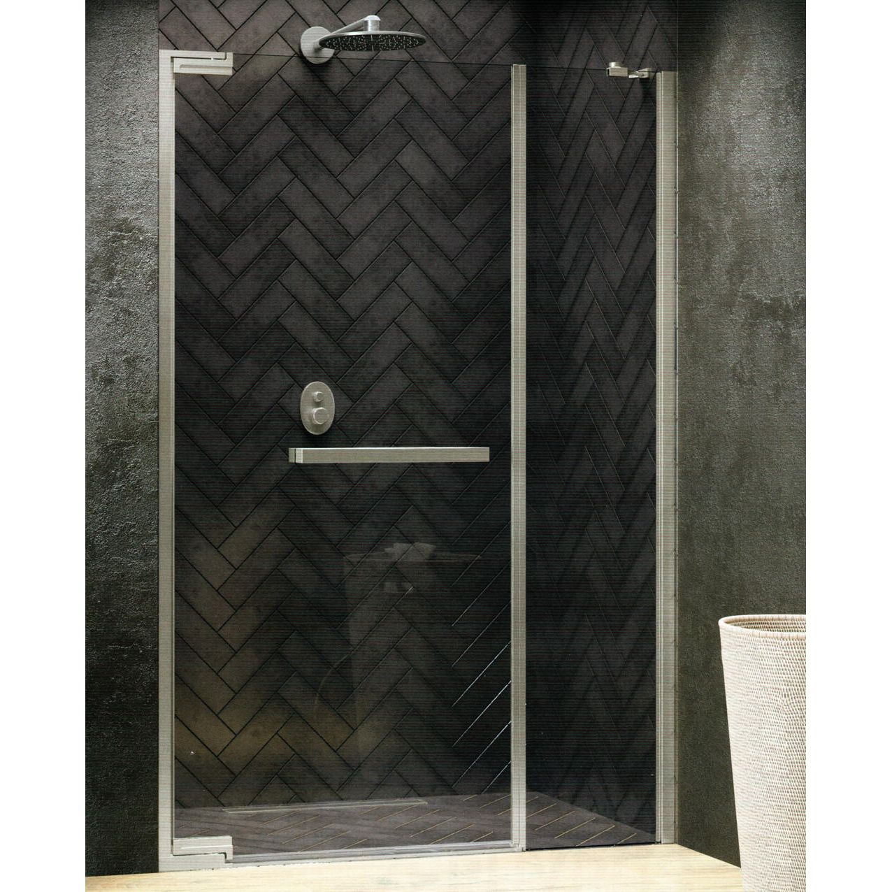 Novellini N180 G+F Hinged Shower Door with Inline Fixed Panel - Chrome