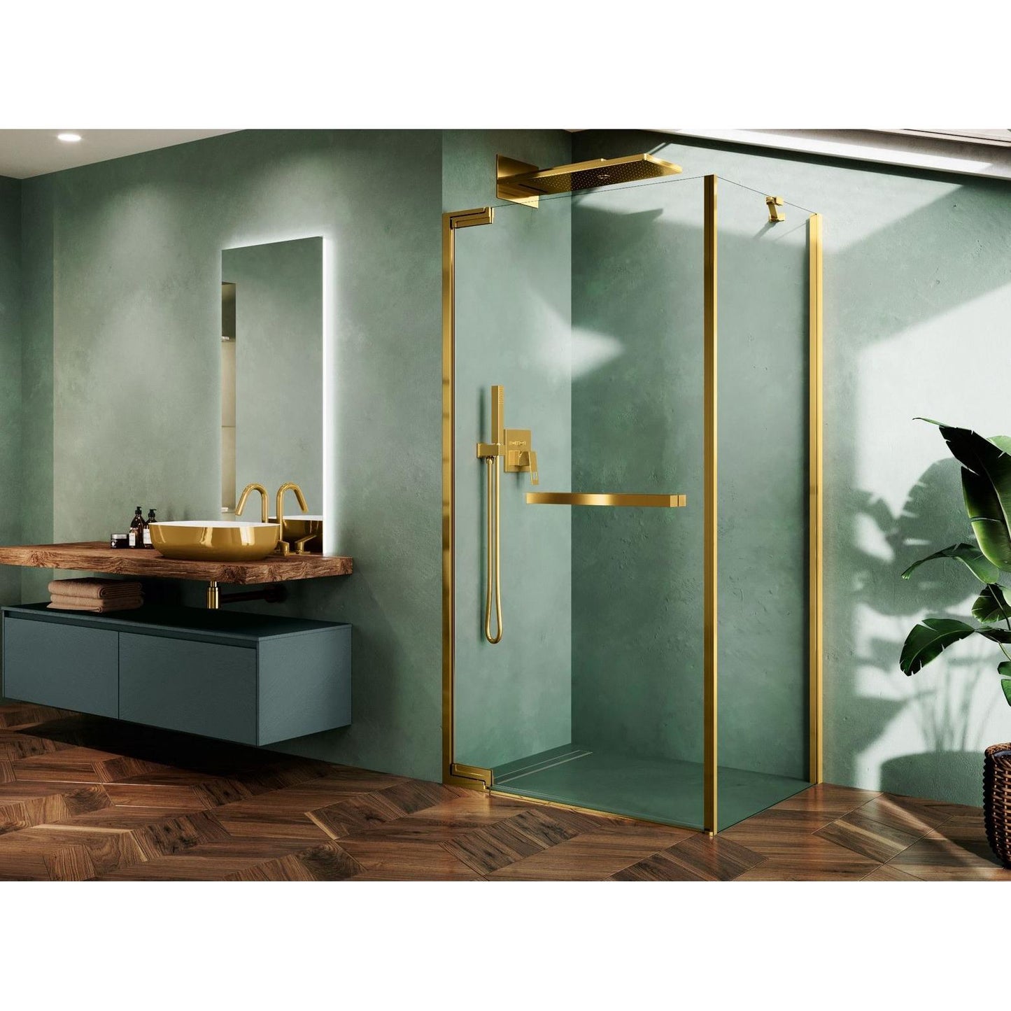 Novellini Side Fixed Panel in Brushed Gold For Shower Door N180 G+F