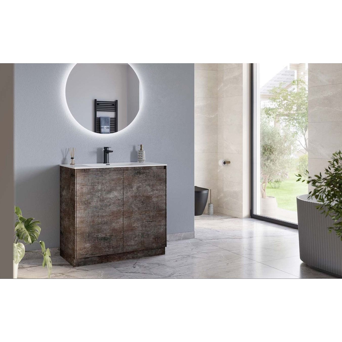 Oscar 900mm Floor Standing Vanity Unit Metallic & White Basin