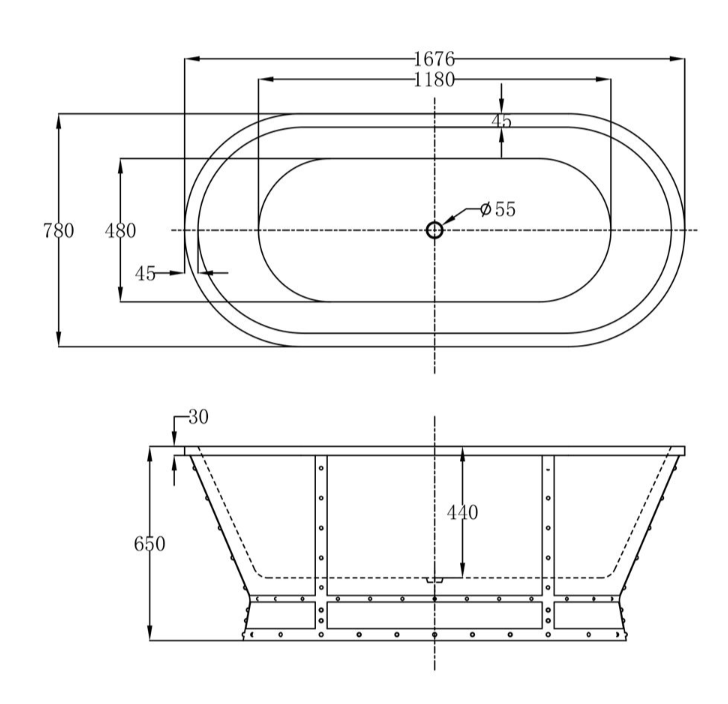 Gina Grey Freestanding Acrylic Bath - 1676x780mm