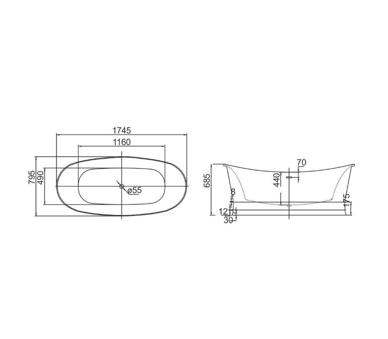 Terry White Freestanding Acrylic Bath - 1745x795mm