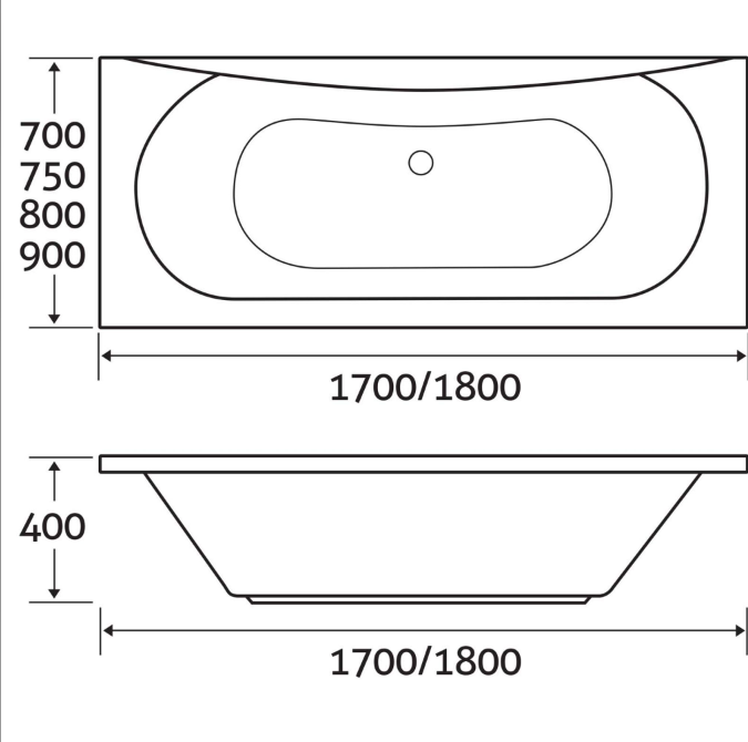 Cascade Super-Strong Acrylic Bath Double Ended 1700x700mm