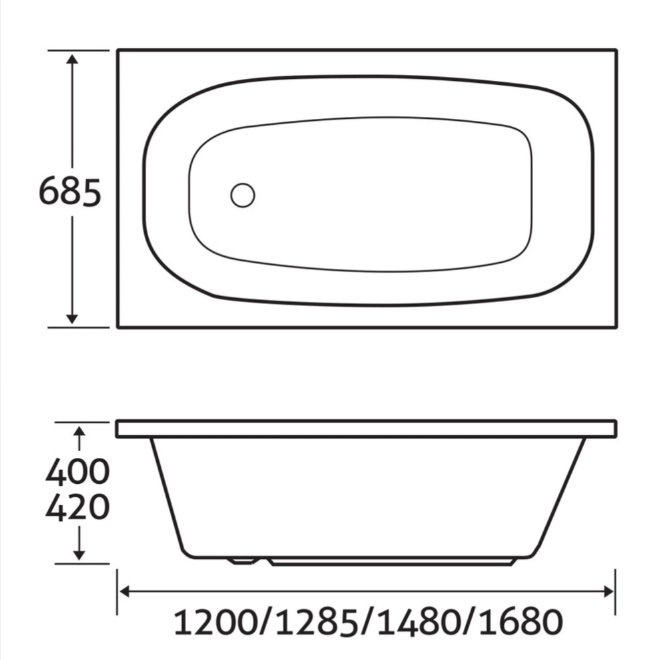 Doncaster Acrylic Space Saver Bath – 1200x700mm