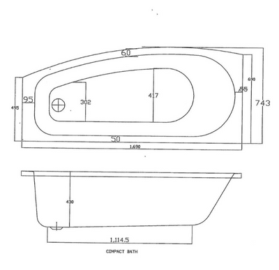 Algarve Space Saver Acrylic Bath - 1690 x 690mm Left Hand