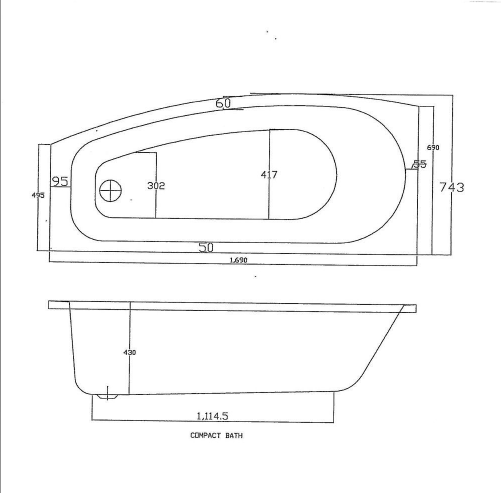 Algarve Space Saver Acrylic Bath - 1690 x 690mm Right Hand