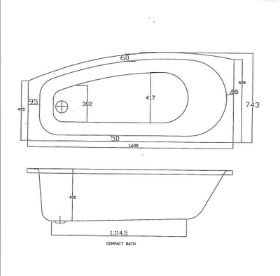 Algarve Space Saver Acrylic Bath - 1690 x 690mm Right Hand