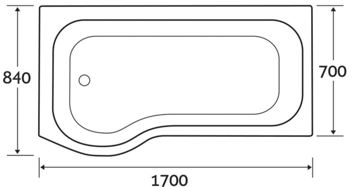 Peace Acrylic P-Shape Shower Bath - 1700 x 850mm Left Hand