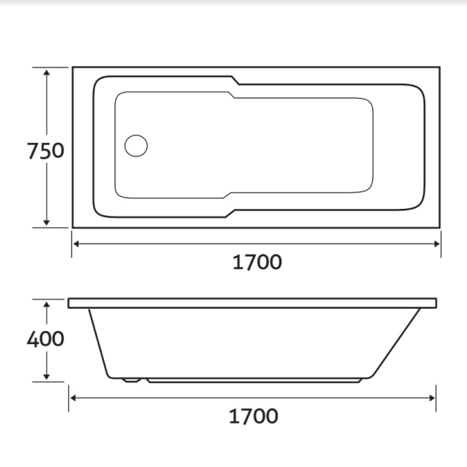 Air Acrylic Shower Bath - 1700x750mm