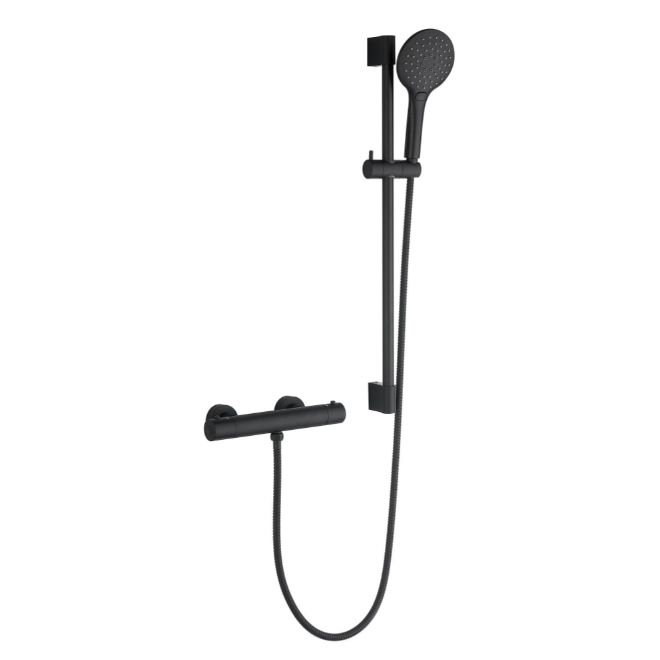 Annie Round Exposed Thermostatic Bar Valve & Slide Rail Shower Kit - Matt Black N24