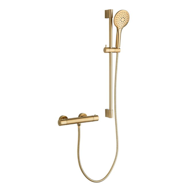 Annie Round Exposed Thermostatic Bar Valve & Slide Rail Shower Kit - Brushed Gold N24