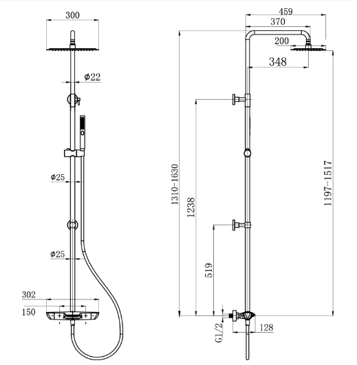 Liberty Black Thermostatic Shower Pack with Bath Spout