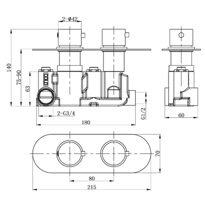 Ellie Round Dual Control Concealed Thermostatic Shower Valve With Dual Outlet - Gunmetal N24