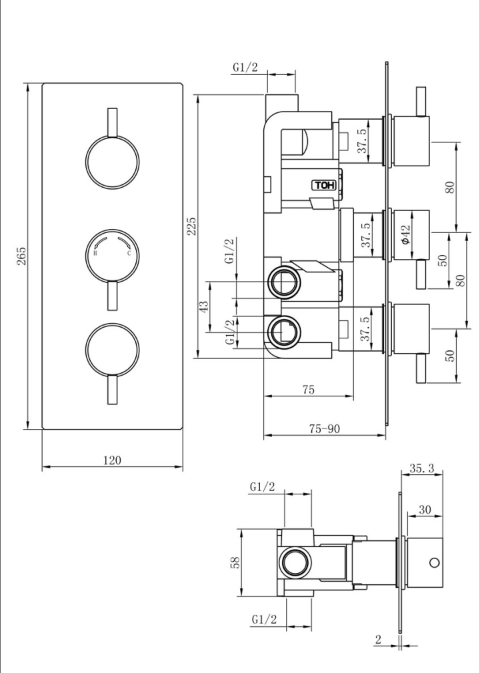 Arkansas Dual Outlet Round Concealed Shower Valve