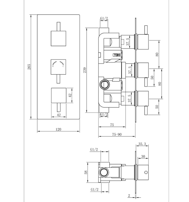 Arkansas Double Outlet Concealed Valve with Square Shower Head & Slide Rail Kit