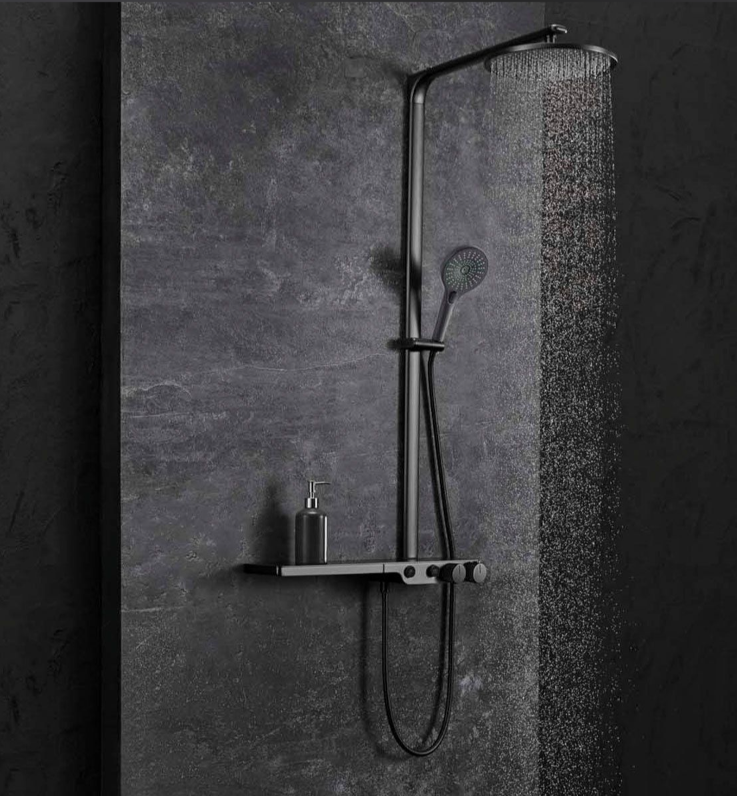 Monaco Lux Thermostatic Shower Pack Dual Outlet - Gunmetal