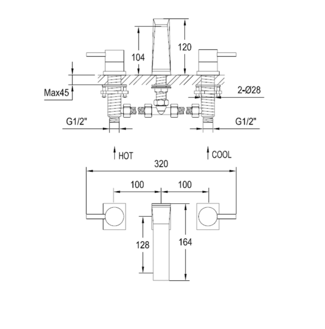 Sergio 3 Tap Hole Basin Mixer Tap