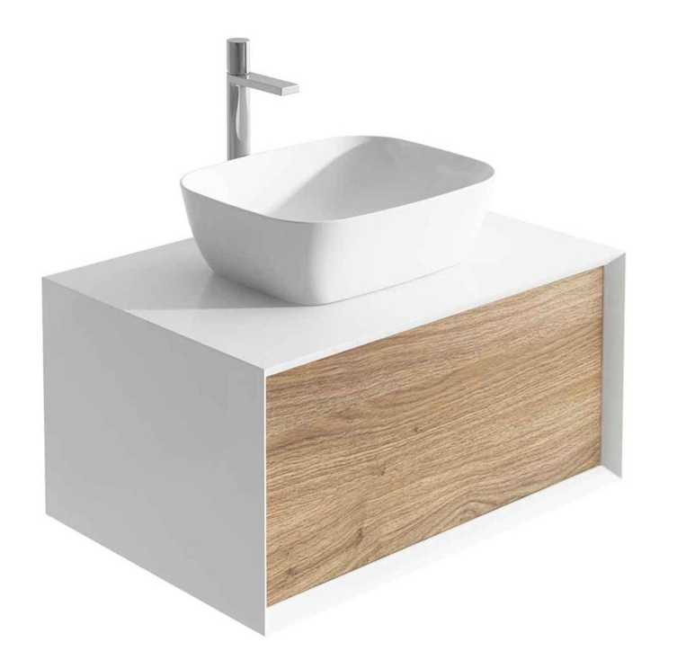 Melvin Wall Mounted Vanity Unit Gloss White & Oak 800mm