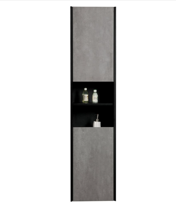 Melvin/Tawny Wall Hung Tall Storage Cabinet in Black & Concrete