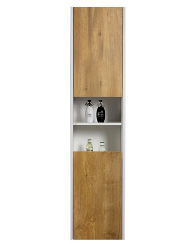 Melvin/Tawny Wall Hung Tall Storage Cabinet in White & Oak