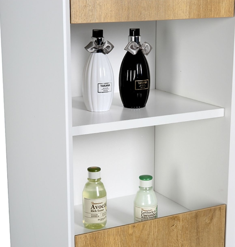 Melvin/Tawny Wall Hung Tall Storage Cabinet in White & Oak