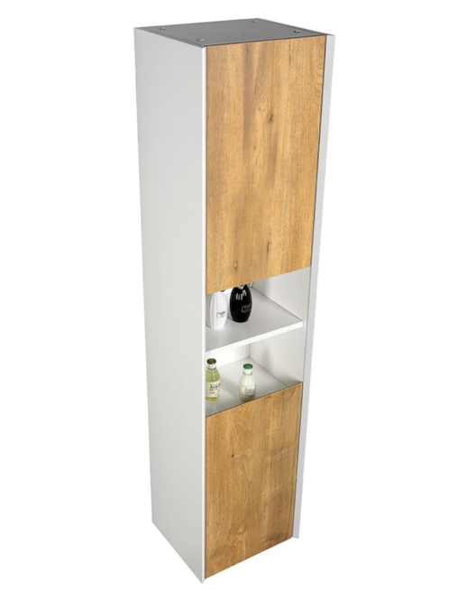 Melvin/Tawny Wall Hung Tall Storage Cabinet in White & Oak