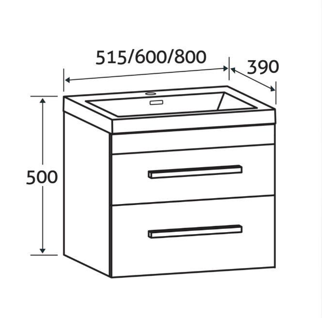 Veto 600mm Wall Mounted Vanity Unit Gloss White With Ceramic Basin