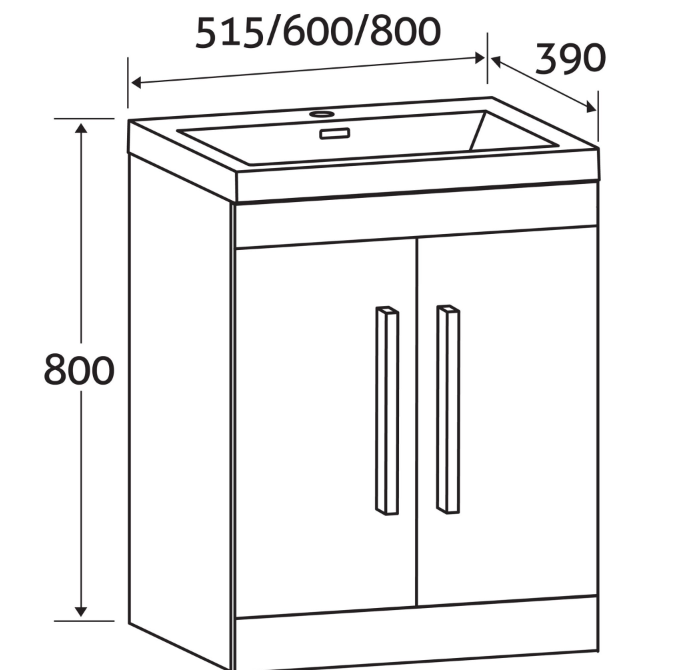 Veto 515mm Floor Standing Vanity Unit Light Elm With Ceramic Basin