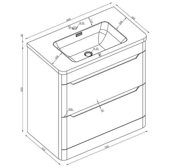 Eon Floor Standing 800mm Vanity Unit in Charcoal