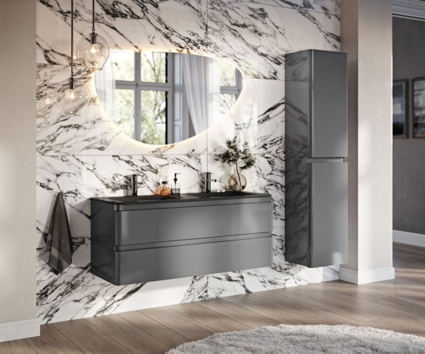 Nancy 1200mm Wall Hung Vanity Unit with Grey Glass Basin in Titanium Grey