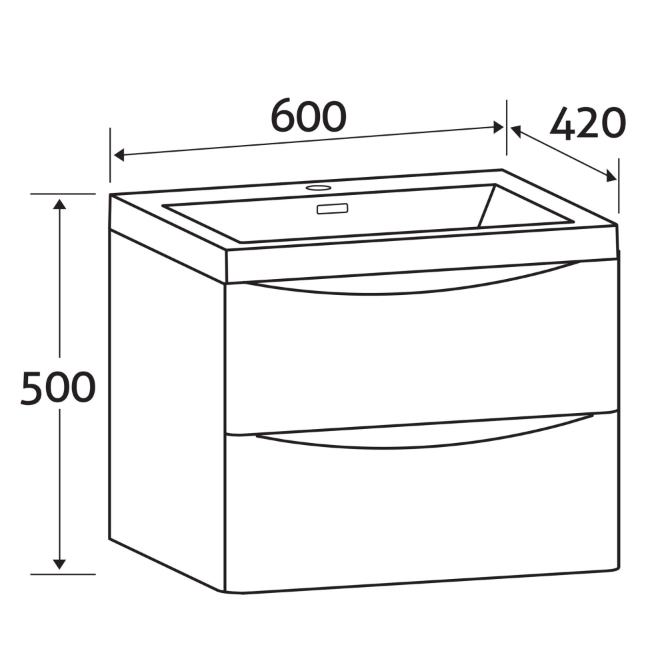 Montana 600mm Wall Hung Vanity Unit in Gloss White & White Glass Basin