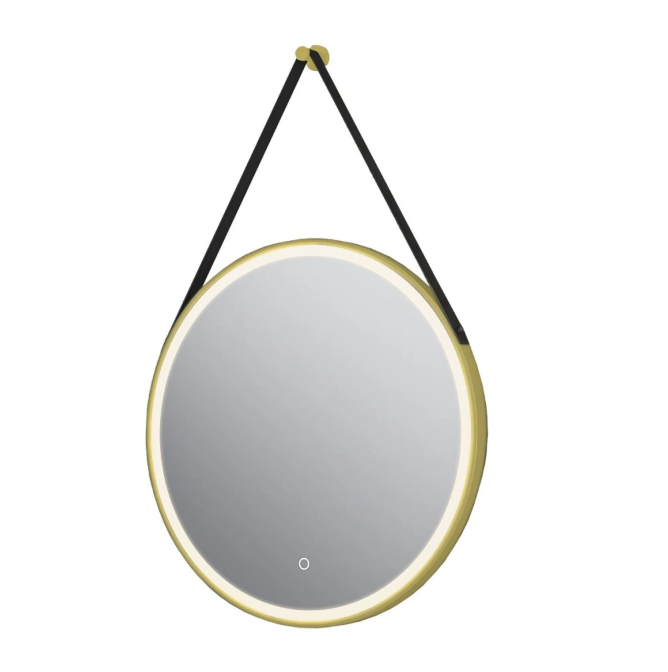 Beatrice Brushed Gold Round LED Mirror with Belt Strap 600mm - N23