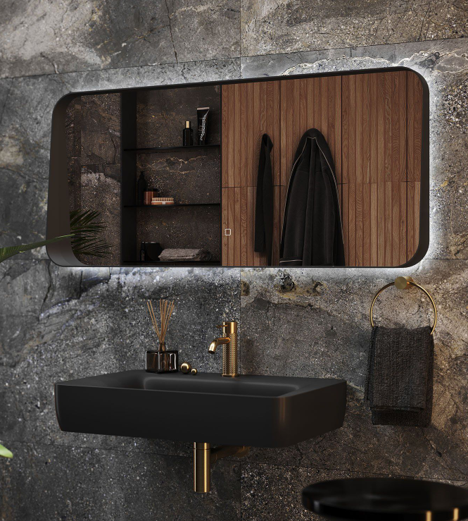 Bedford Rectangular Black Backlit LED Mirror - 1200x550mm