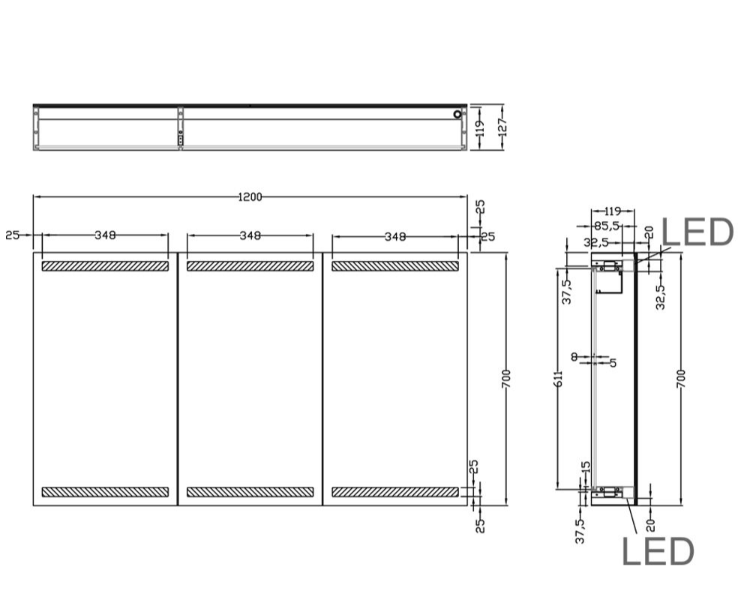 Imogen 700 x 1200mm LED Mirrored Wall Cabinet